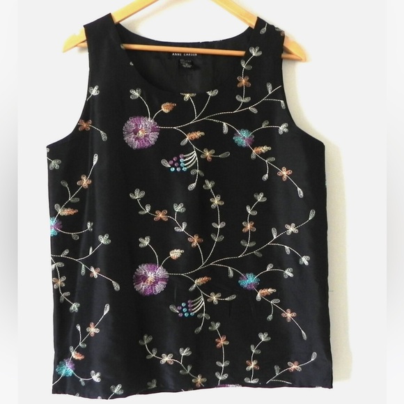 Vintage Anne Carson Silk Embroidered Vintage 2-piece Crop Pant and Tank, Size 10 - Picture 8 of 10